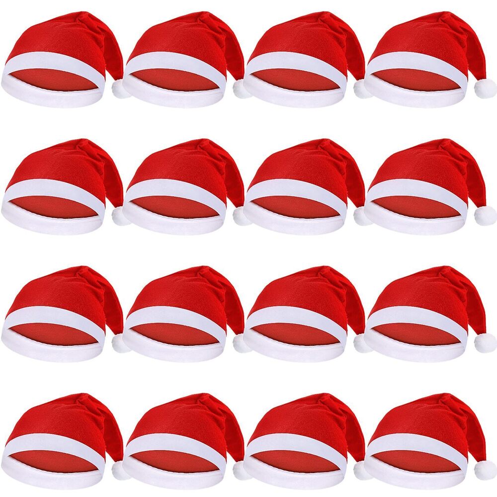 3532 16 Packs Christmas Santa Hat for Adult, Red and White Short Plush
